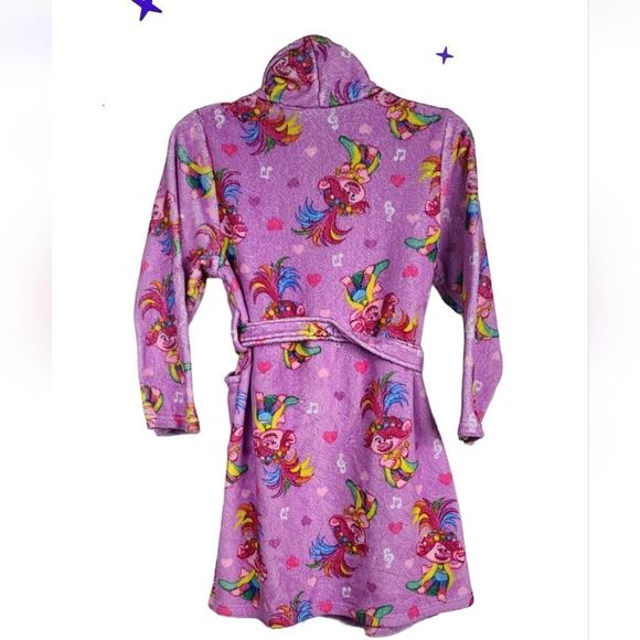 Trolls Girl's 10/12 Poppy Minky Plush Fleece Bathrobe Pink Robe Pockets Belted - Picture 3 of 8